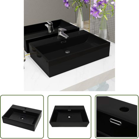 INLIFE Vasque avec trou de robinet en céramique Noir 60,5x42,5x14,5 cm (1/5)
