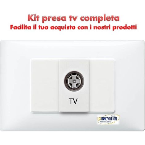 Presa antenna tv completa doppia monoblocco con placca bianca