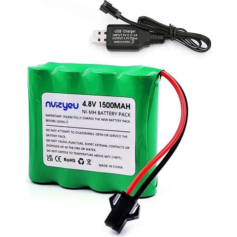 4.8v Batterie, 1500mAh Nimh Batterie Pack, Batterie Rechargeable AA, SM 2p Plug, pour Voiture à télécommande, Voiture Jouet électrique, avec câble de Charge USB (1/5)