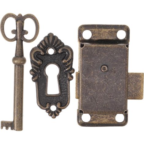 Serrure de meuble ancienne 53x26 mm, tiroir vintage avec clé (1/5)