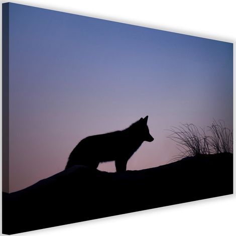 Tableau sur toile Loup Violet Coucher de soleil 60x40 (1/5)