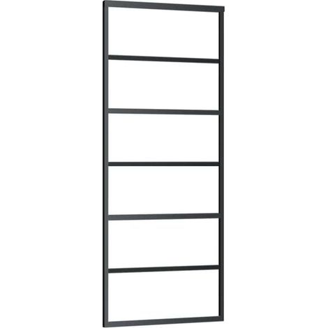 Porte coulissante, verre ESG et alliage d'aluminium, 76 x 205 cm, noir.
