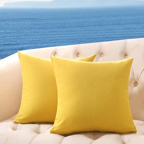 Lot de 2 housses de coussin d'extérieur imperméables pour mobilier de patio, coussin décoratif carré (jaune) (1/3)