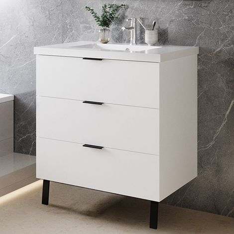 AICA 800mm Bathroom Vanity Unit with Basin Sink Storage Furniture Freestanding Matt White (1/5)