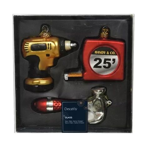 Colgantes para árbol de Navidad, taladro, martillo, cinta métrica, juego de 3 piezas de 12 cm
