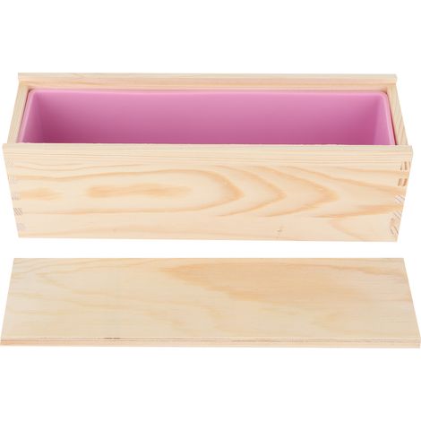 Moule à savon/pain fait main à motif rose, doublure en silicone, boîte en bois pour la fabrication de gâteaux (boîte en silicone rose, boîte en bois) (1/5)