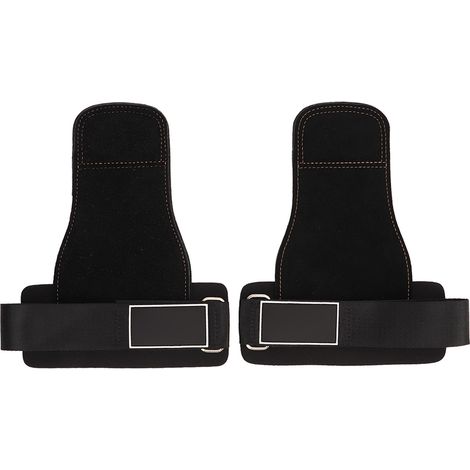 Paire de sangles de poignet en cuir véritable pour haltérophilie, poignées d'haltérophilie avec sangles de poignet à 3 couches (1/5)