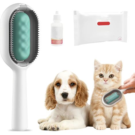 4 en 1 Peigne Epilation pour Animaux Compagnie, Brosse chien avec réservoir d'eau, Brosse chat avec lingettes humides, Brosse poils animaux, pour massage, soin et retrait des poils (Poil short/bleu) (1/5)