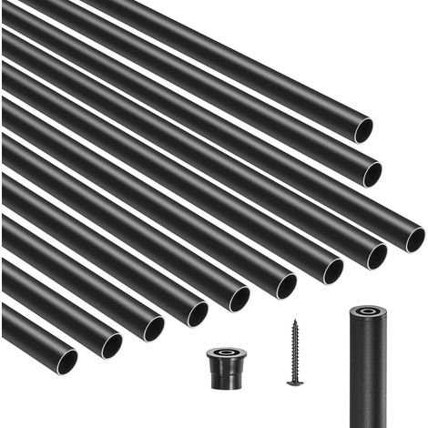 Balustres d'escalier lot de 51, 66 cm, aluminium, barreaux ronds 19 mm étanches, garde-corps creux avec capuchons et vis, noir (1/5)
