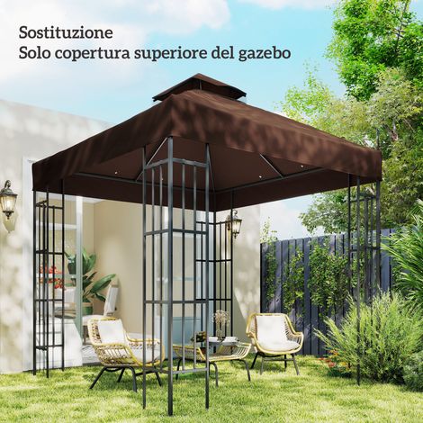 Tonnelle extérieure 3x3m marron café, double couche polyester UPF30+, couverture anti-UV pour pergola de jardin.