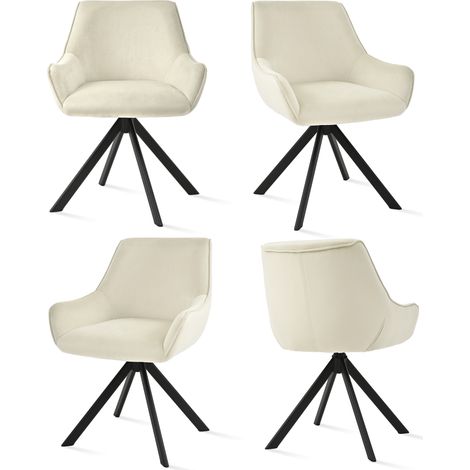 Goeurvant Poltrona girevole a 360° con schienale curvo e morbido cuscino, il connubio perfetto tra stile e comfort - Set di 4 - Bianco panna