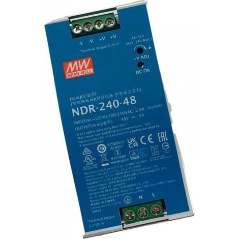 MW MEAN WELL NDR-240-48 Trasformatore Rotaia Industriale 48V 240W 5A Barra Guida DIN Rail Power Supply Input 220V 110V