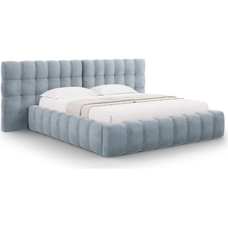 Lit coffre avec tête de lit double 180x200cm velours bleu clair (1/5)