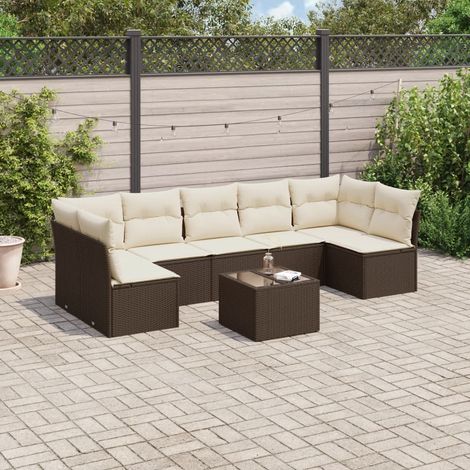 vidaXL 8-tlg. Garten-Sofagarnitur mit Kissen Braun Poly Rattan (1/3)
