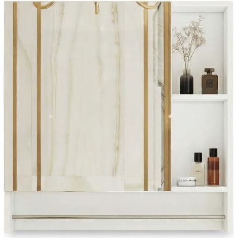 ELVMI Bad Spiegelschrank zur Wandmontage mit Spiegel und Offenen Ablagen, für Badezimmer, aus MDF und Metall, Weiß (1/5)