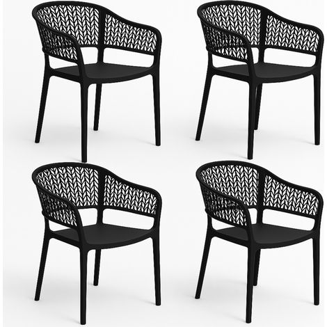 Lot de 4 chaises de jardin empilables en résine coloris anthracite - Longueur 59 x Profondeur 56 x Hauteur 79 cm (1/5)