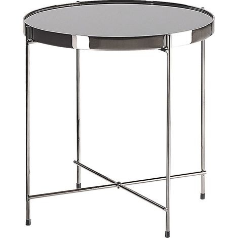 Tavolino Rotondo Piano Vetro Temperato Nero Gambe in Metallo Argentato Lucea (1/5)