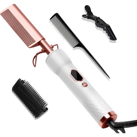 Heated Comb, Hot Comb Afro Heating Brush Electric Comb 3 in 1 Afro Hair Comb for Men with LCD Screen 120-230°C, Straightening Brush for Long Short Hair (1/5)