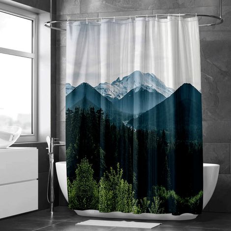 Rideau de douche motif oiseaux en encre, imperméable, 180x180 cm