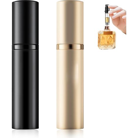 2 Pièces Vaporisateur Parfum Rechargeable, Flacon Vide de Voyage 5ml, Mini Atomiseur Portable pour Femme Homme, Spray de Sac Facile à Remplir (Noir + Or) (1/5)