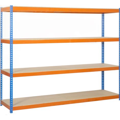 Simonrack Regalsystem aus blauem, orangefarbenem Metall und solidem Holz