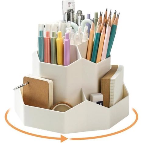 Porte-Stylo Rotatif, Organisateur De Bureau Avec 9 Compartiments, Rotation à 360 DegréS, Peut êTre Utilisé Comme Organisateur De