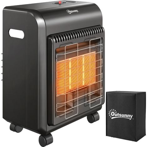 Chauffage d'appoint gaz - poêle à gaz - Outsunny - portable 4,2kW infrarouge compact 2 freins ODS housse - métal - 37x29x55cm - noir (1/5)