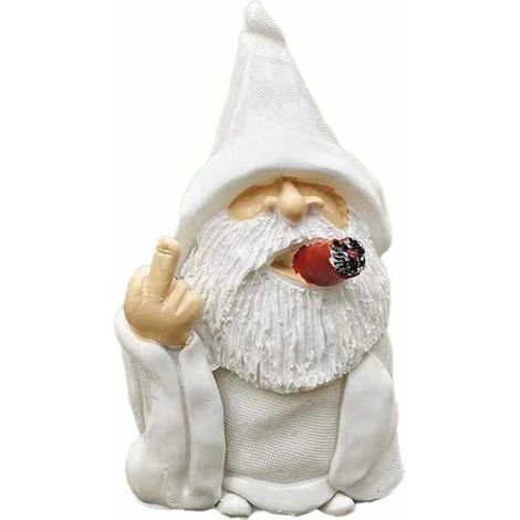 1 Gartenzwerg, Zauberer mit Mittelfinger, witzige Gartenfigur aus Kunstharz, humorvolle Dekoration für Terrasse und Garten (1/5)