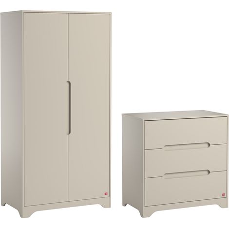 Commode 3 tiroirs et armoire 2 portes Vox Ova Beige