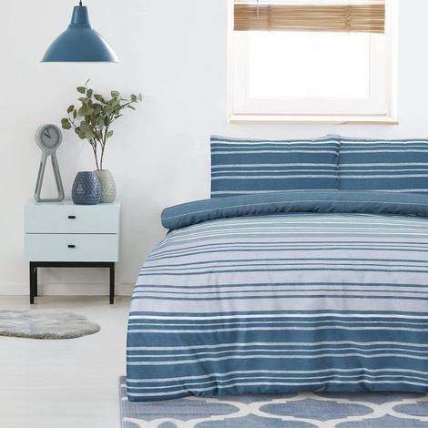 Sleepdown Set copripiumino reversibile, motivo a righe, facile da pulire, morbido e comodo, con federe, per letto matrimoniale (200 x 200 cm) (1/4)