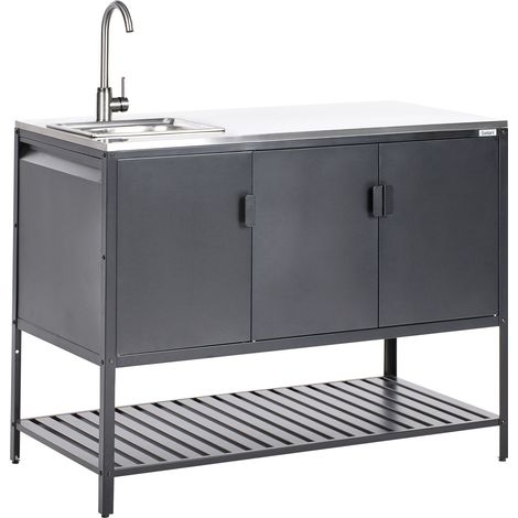Outdoor-Küchenschrank mit Spüle MAENZA Schwarz Metall (1/5)