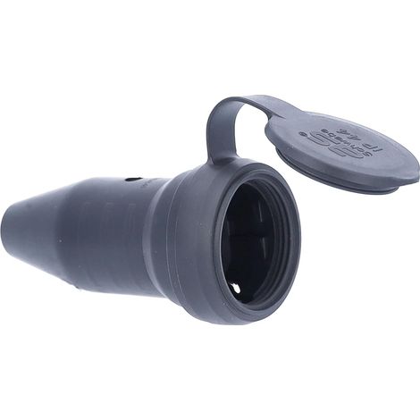 Prise Mobile Renforcée en Caoutchouc 230V / 16A avec Clapet de Protection Prise 2PT avec Mise à la Terre Pour l'Extérieur IP44 Made in Germany, Noir I 860417 (1/5)