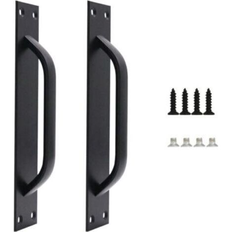 Lot de 2 Grange de Poignée de Porte, Handle de Porte de Grange, Poignée de Porte en Acier Massif, Handle de Porte Coulissante Lourde Pour Cuisine, Meubles, y Compris les Vis, Noire,200MM- (1/4)