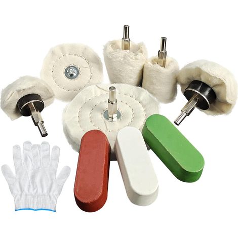 Kit 9 pièces pour polir : disque, embout et cône en coton velours, brosses coniques, pour visseuse sans fil et perceuse (1/5)