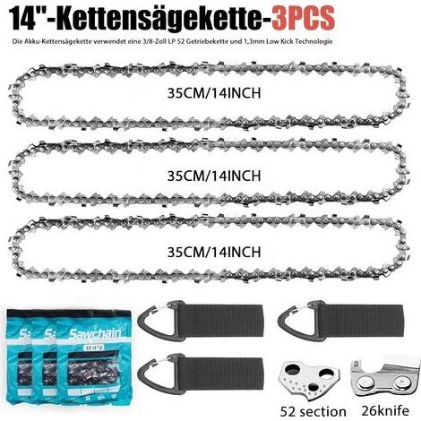 x 35 cm Kettensägenkette, 3/8" LP 52 Glieder, 1,3 mm Stärke – Rückschlagsicherer Ersatz für 14-Zoll-Führungsschiene, kompatibel mit Husqvarna, Dolmar, Einhell, Makita, Hitachi und Oregon (1/5)