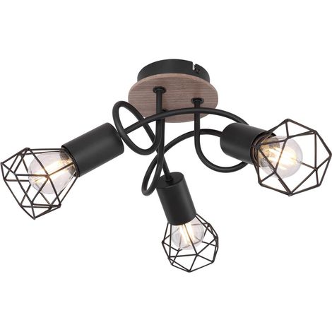 Plafonnier semi-encastré multi-bras noir et marron, 3 ampoules E14
