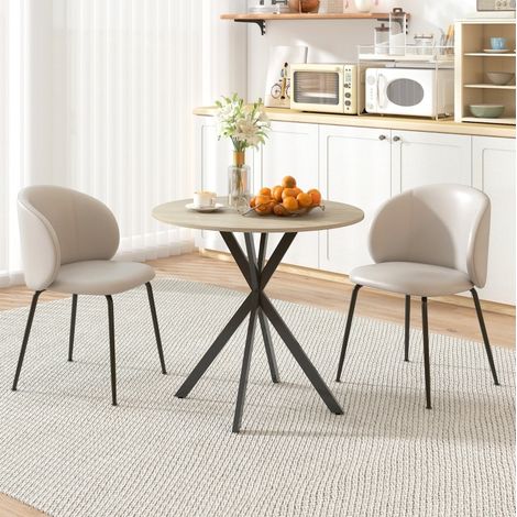 Table de salle à manger ronde style industriel pour 2 personnes chêne 80 cm (1/5)