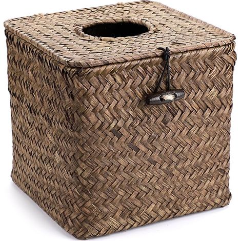 Taschentuchbox aus Rattan, quadratischer Spender, Papierbox, Schreibtisch-Organizer für Badezimmer, Wohnzimmer, Schlafzimmer, Garten (Café)