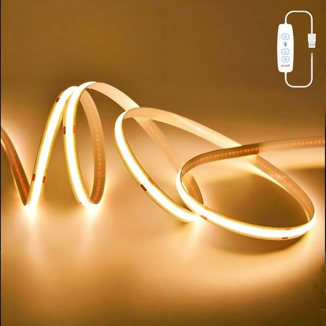 2m COB LED Strip, 5V USB Dimmable 3000K 640 LEDs Warm White, LED Strip Light for TV Backlight, Flexible LED Strip for TV Backlight, Bedroom, DIY Lighting (1/5)