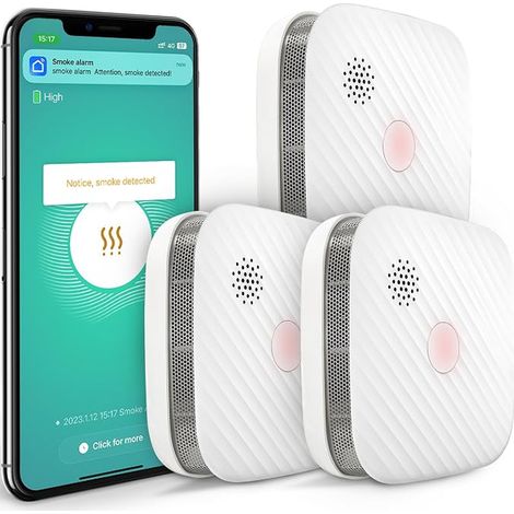 Detecteur de Fumée Connecté avec Capteur Photoélectrique et Pile Remplaçable, Détecteur de Fumée WLAN (1/4)