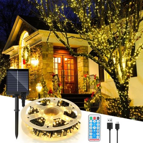 SWANEW Guirlanda Solare LED Ghirlanda Luminosa Tenda LED Party Giardino Interno Esterno Decorazione Illuminazione Natalizia 50M 500LEDs Bianco Caldo (1/5)