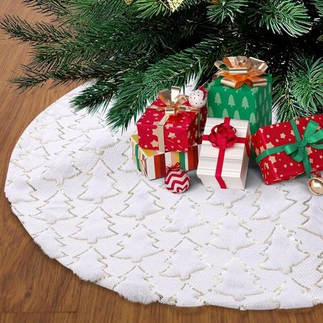 Jupe de Sapin de Noël, 60 cm Couvre Pied Sapin Noel Ronde en Peluche Blanche Paillettes pour Tapis de Maison de Support d'arbre de Noël (1/5)