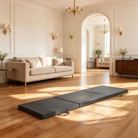 Colchoneta de gimnasia plegable 180x60x5 cm sintética gris, ahorra espacio -FLORAGRACE (1/5)