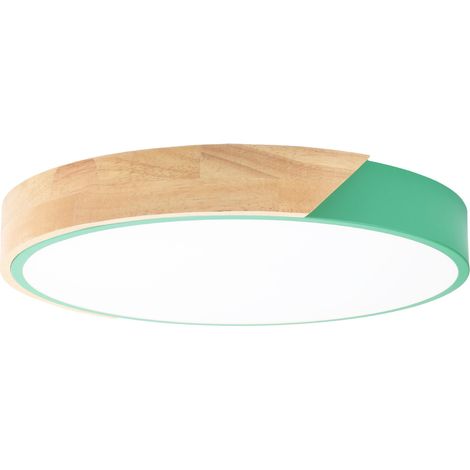 ALPINALUZ  Plafón LED Circular "KUMO" 30W Ø40cm, Metal Verde con Madera Natural, Luz Seleccionable 3000K-4000K-6000K (1/5)