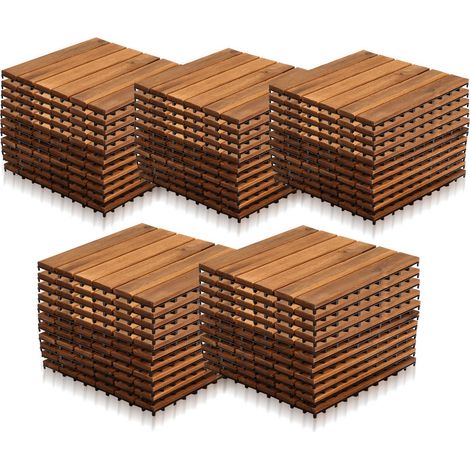 SWANEW 55 Pezzi Piastrelle in Legno Massiccio di Acacia 30x30cm. Piastrelle da Esterno e Interno per Patio Balcone