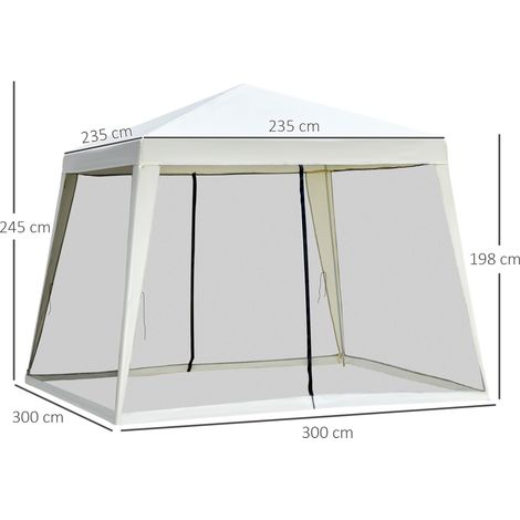 Pavillon de jardin, 3 x 3 m, résistant aux intempéries avec moustiquaire, tente de réception en métal et polyester blanc crème (1/5)