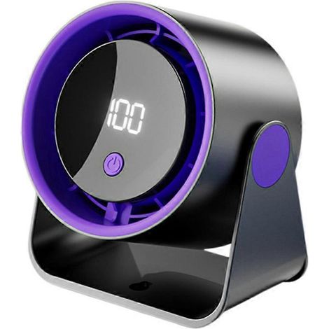 Kleiner, wiederaufladbarer und leiser digitaler Tischventilator, ideal für Studentenzimmer, Wohnheime und den Sommer (schwarz). (1/5)
