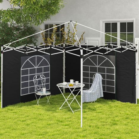 Pannelli laterali per gazebo 3 x 3 / 3 x 6 m, teloni laterali con finestra, porta, pareti di ricambio per tenda da festa, tessuto Oxford, nero