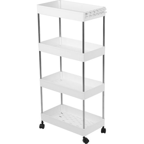 Étagère de rangement mobile pour salle de bain, toilettes et cuisine, modèle TrolleyGap, blanche, 4 niveaux (1/5)