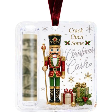 Porte-monnaie suspendu en acrylique pour Noël, motif de vœux imprimé, étiquette de rangement pour billets roulés, décoration pour sapin de Noël (1/5)